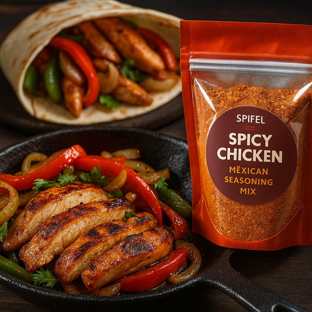 چاشنی جوجه مکزیکی اسپایفل با مرغ کاراملی و سبزیجات مکزیکی تازه